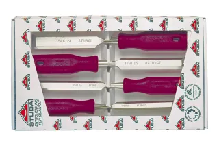 Jeu de ciseaux à bois avec manche en plastique rouge, 4 pièces 3541 04 | Ciseau | Stubai