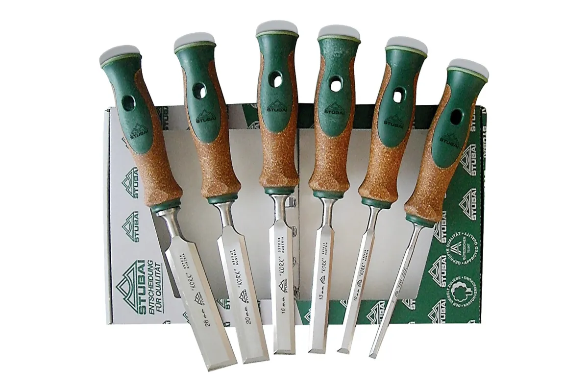 Professional wood chisel set, Swedish style with cork handle, 6 pieces 3571 06 | Chisel | Stubai
