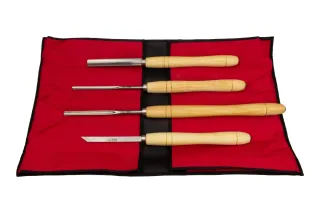 Set de gouge n° 2, 4 pièces dans une sacoche S7000 04 | Jeux d'outils de tournage en HSS | Stubai