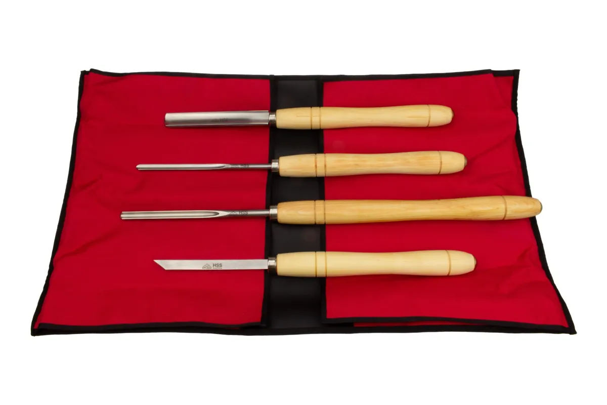 Set de gouge n° 2, 4 pièces dans une sacoche S7000 04 | Jeux d'outils de tournage en HSS | Stubai